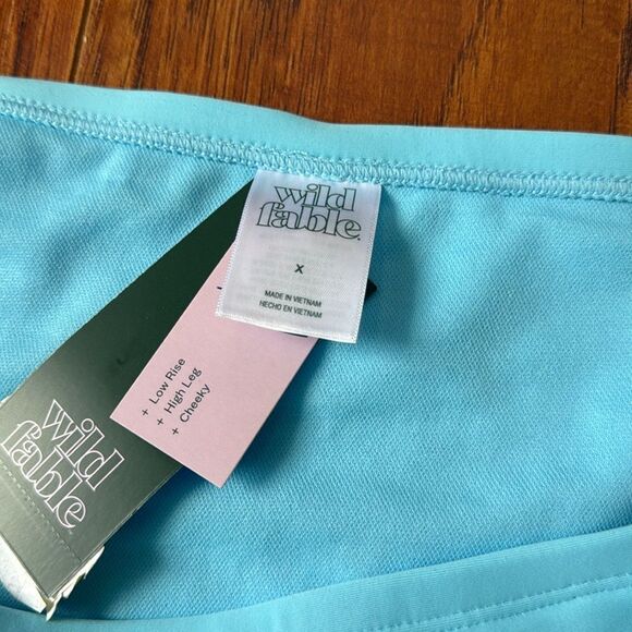 * NWT Wild Fable Size X Ruffle Strap High Leg Cheeky Blue Bikini Swim Bottom - Picture 7 of 8